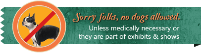 No Dogs Allowed, unless medically necessary or they are part of exhibits and shows